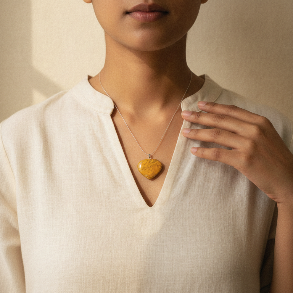 Yellow Jasper Heart Pendant — worn moment