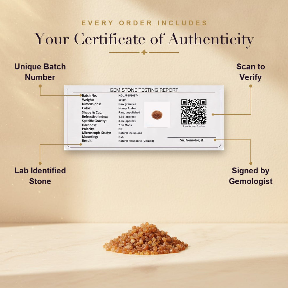 Jal Pravah Hessonite - certificate of authenticity