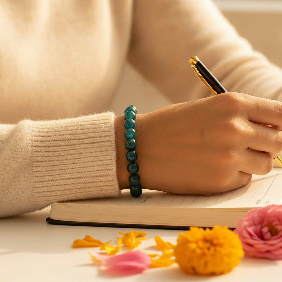 Apatite Bracelet worn on wrist