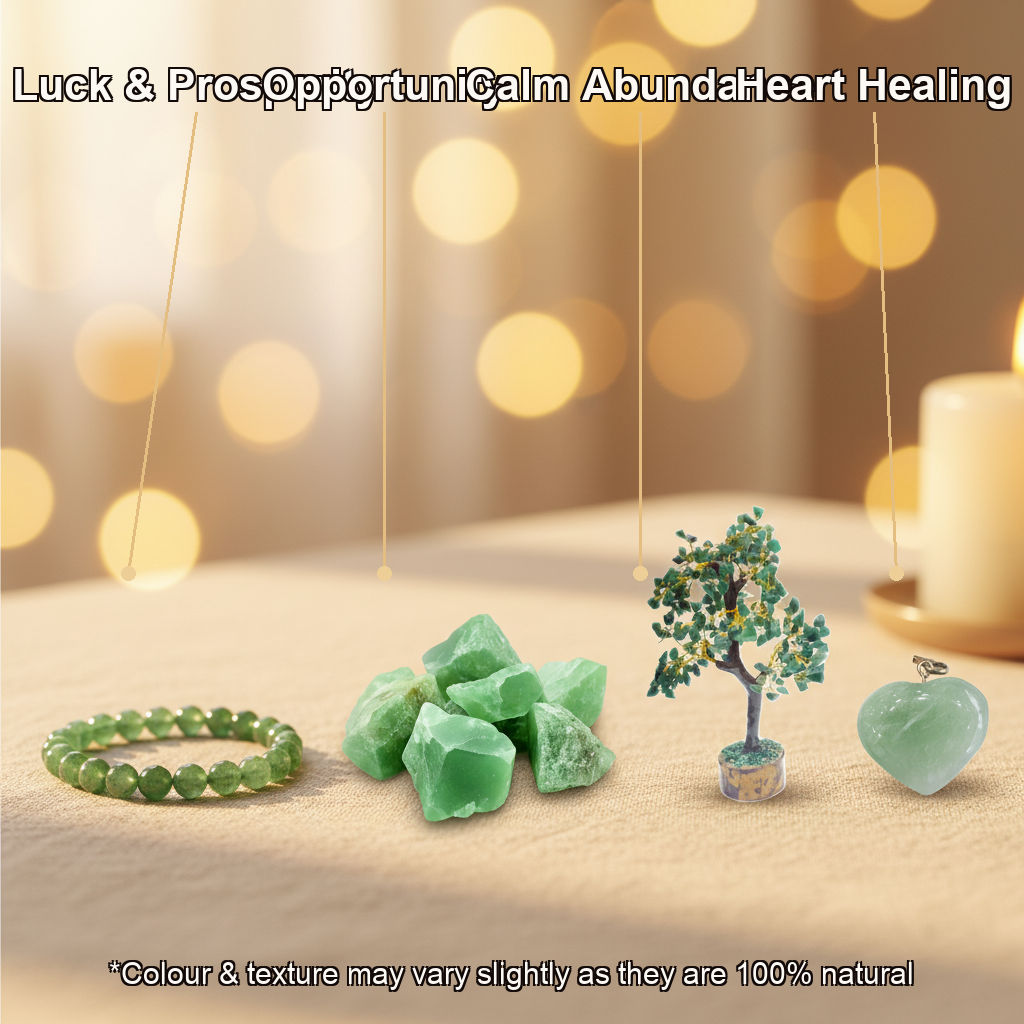 Aventurine Combo for Luck, Prosperity & Calm (Green Aventurine Bracelet • Crystal • Crystal Tree • Heart Pendant)