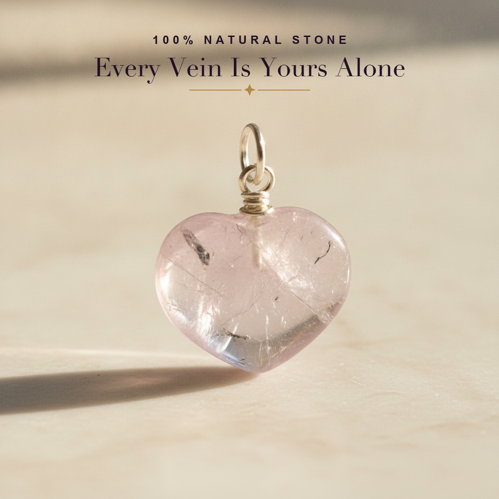 Rose Quartz Heart Pendant — natural stone macro