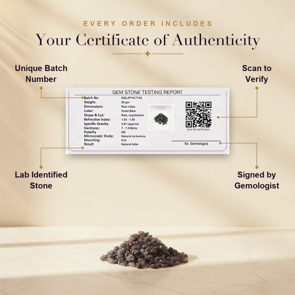 Jal Pravah Iolite - certificate of authenticity