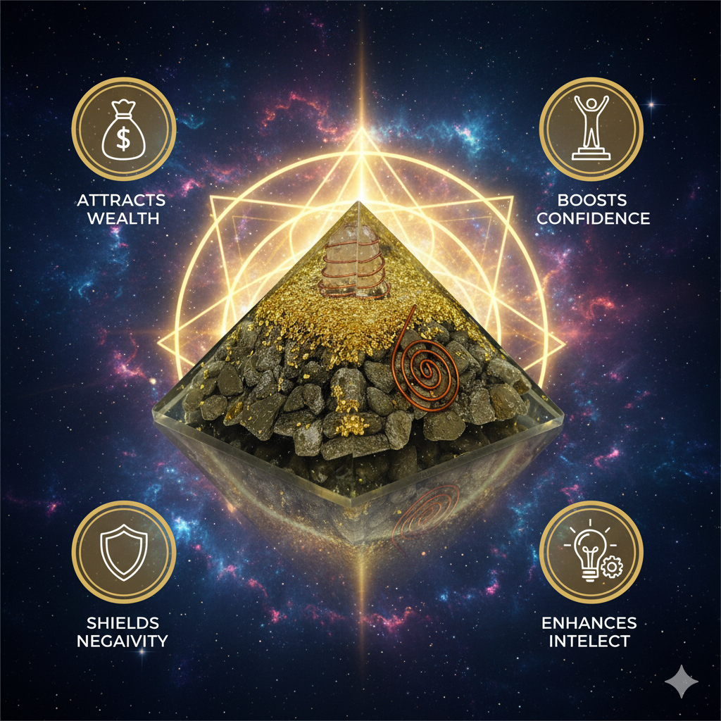 Pyrite Orgone Pyramid for Money, Luck and Manifesting Abundance