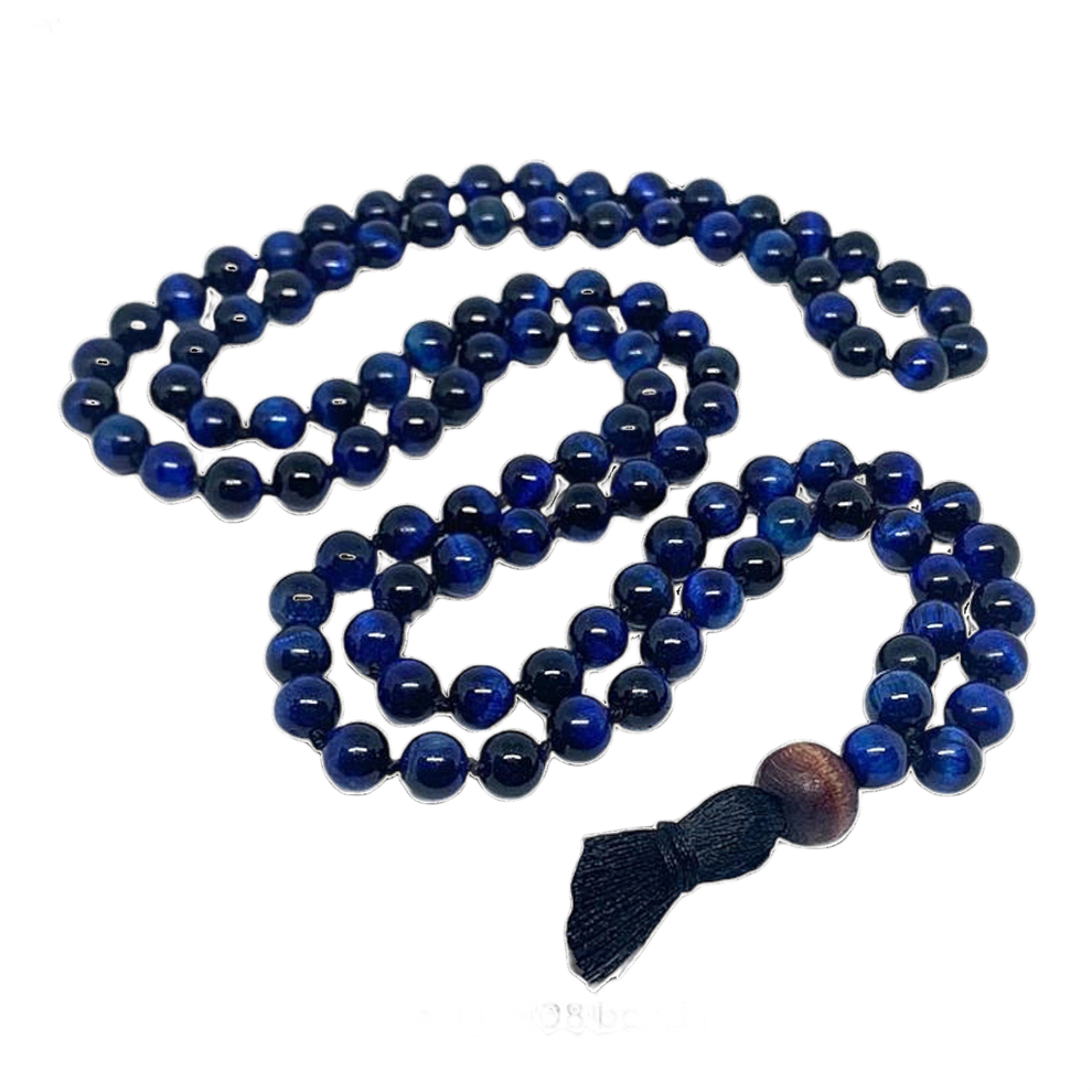 Aura Blue Tiger's Eye Jap Mala (108 Beads, Energised)
