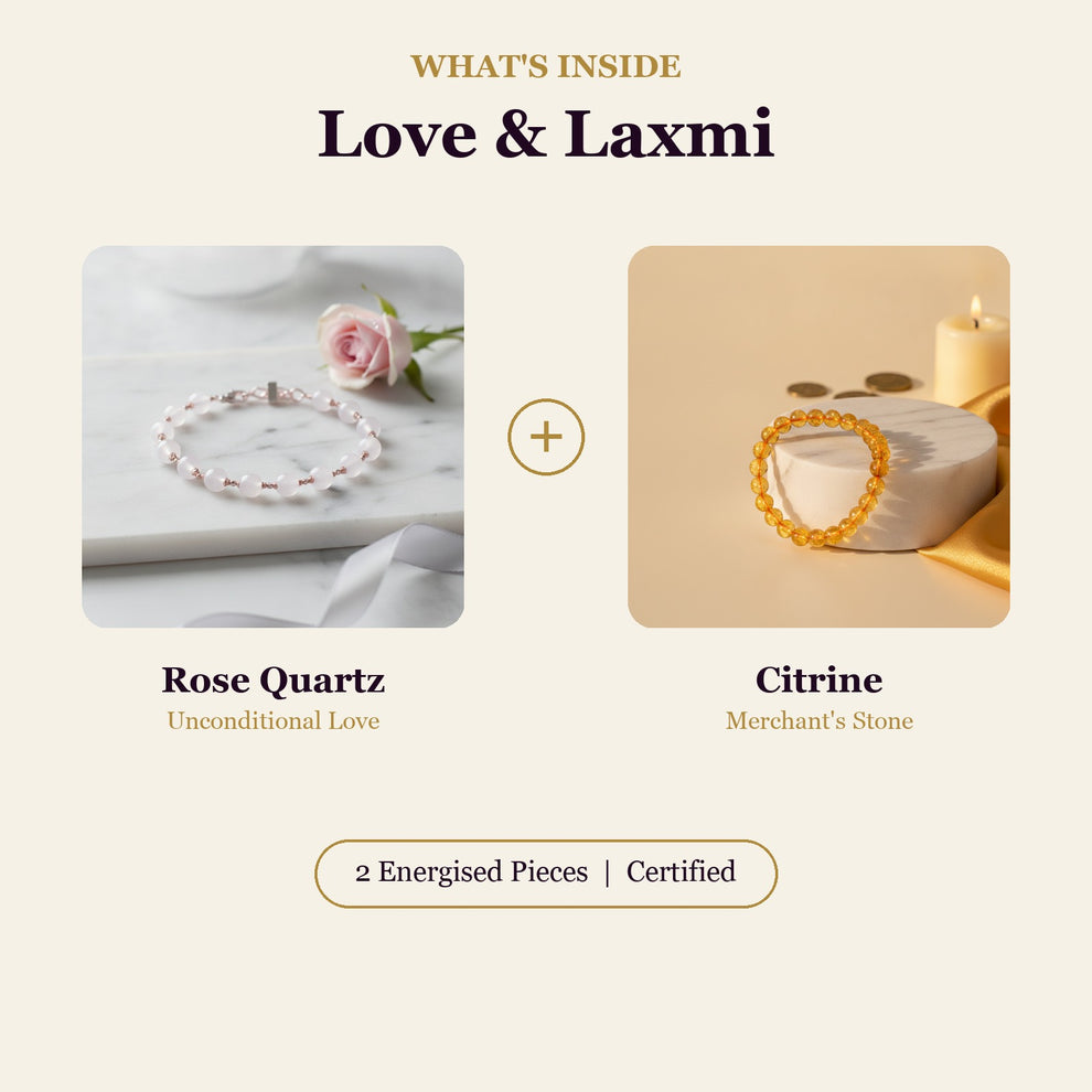 Love & Laxmi Combo (Rose Quartz Bracelet + Citrine Bracelet) (Lab Certified)