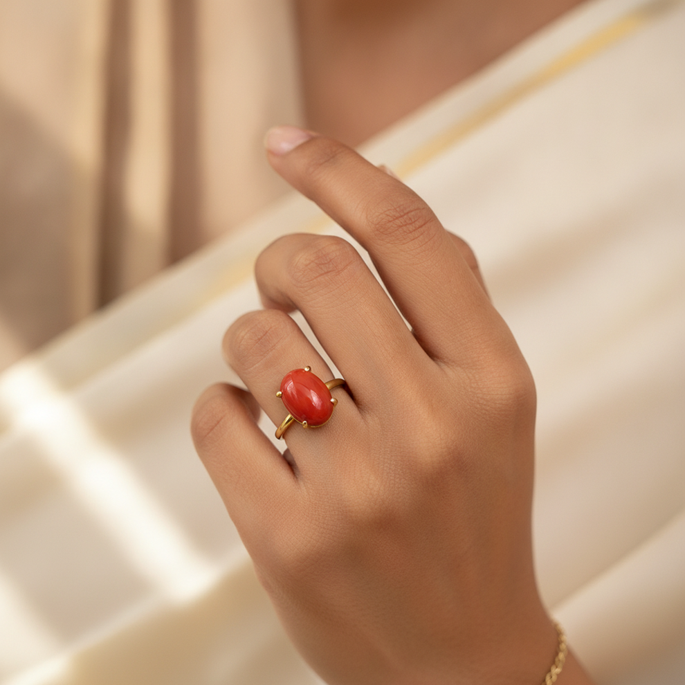 Red Coral (Moonga) — worn ring