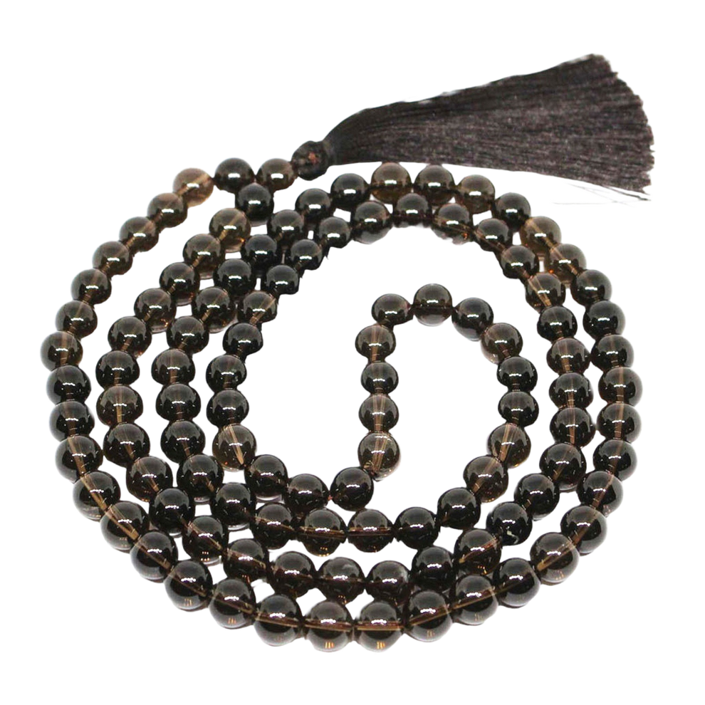 Aura Smoky Quartz Jap Mala (108 Beads, Energised)
