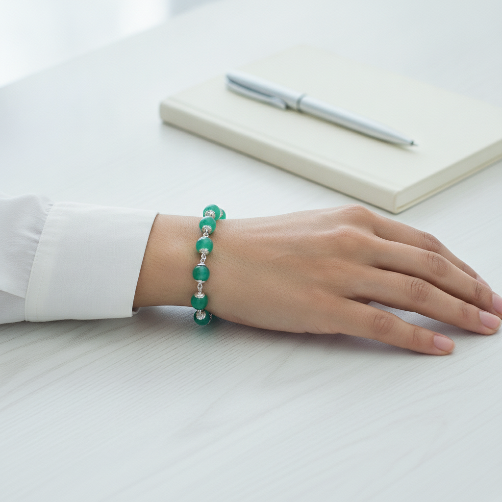 Silver Green Aventurine Bracelet worn