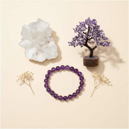 Arogya Healing Combo (Amethyst Bracelet + Clear Quartz + Amethyst Tree)