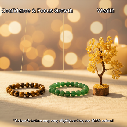 Business Success Combo (Tiger Eye Bracelet + Green Aventurine Bracelet + Citrine Crystal)
