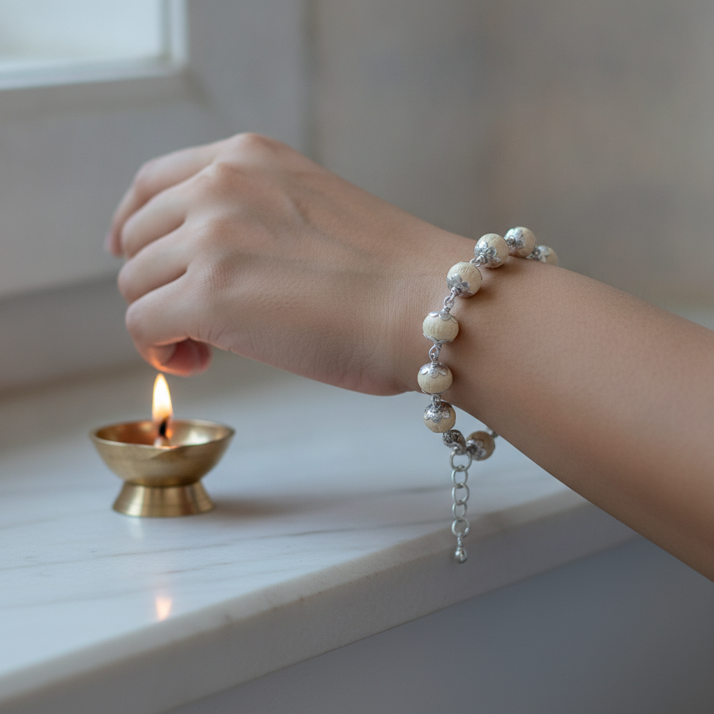 Tulsi Silver Bracelet worn moment