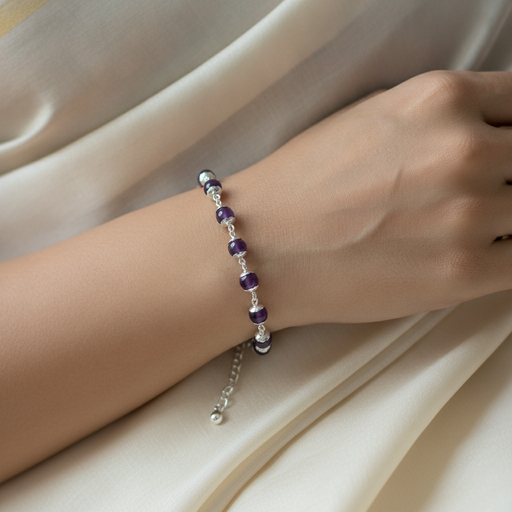Silver Amethyst Bracelet worn