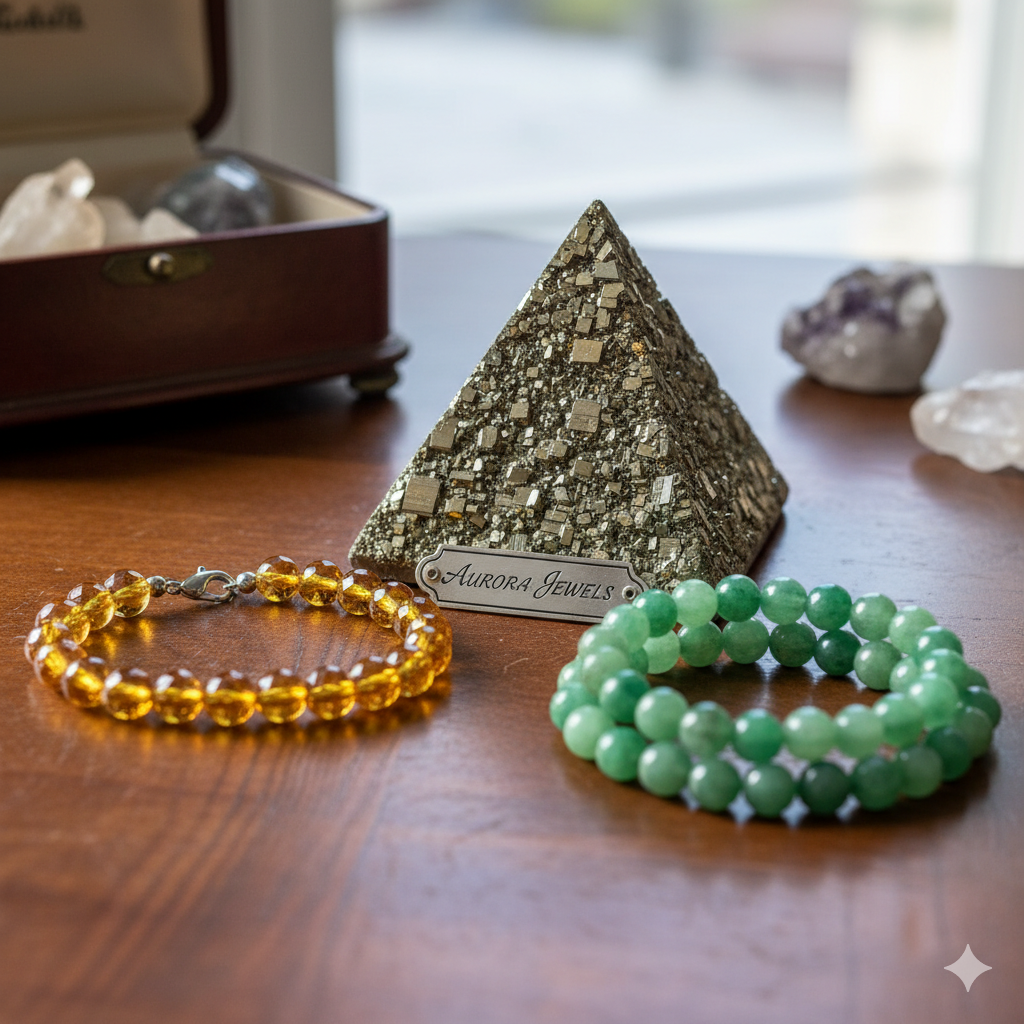 Sampurn Samriddhi Power Trio(Citrine & Aventurine Bracelets • Pyrite Pyramid)