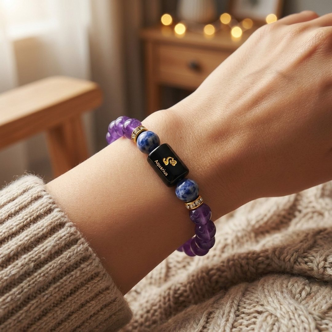 Aquarius Zodiac Bracelet worn on wrist