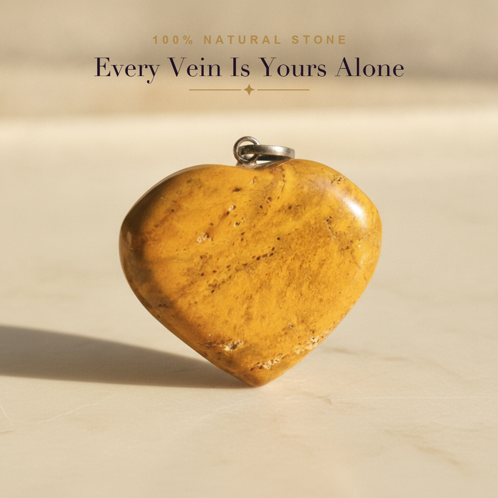Yellow Jasper Heart Pendant — natural stone macro