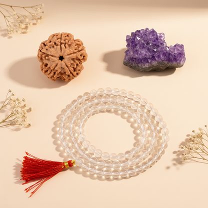 Dhyan Sadhana Combo (5 Mukhi Rudraksha + Spatik Mala + Amethyst)