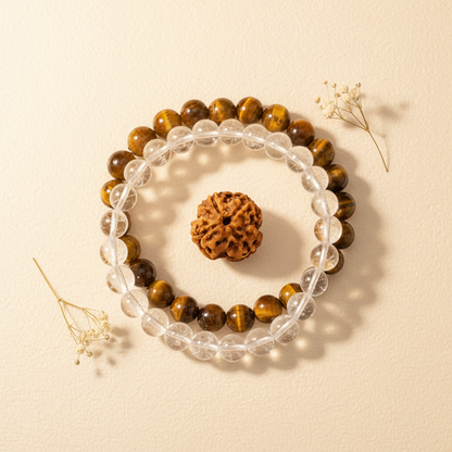 Vidya & Career Combo (Tiger Eye + Clear Quartz + 4 Mukhi Rudraksha)
