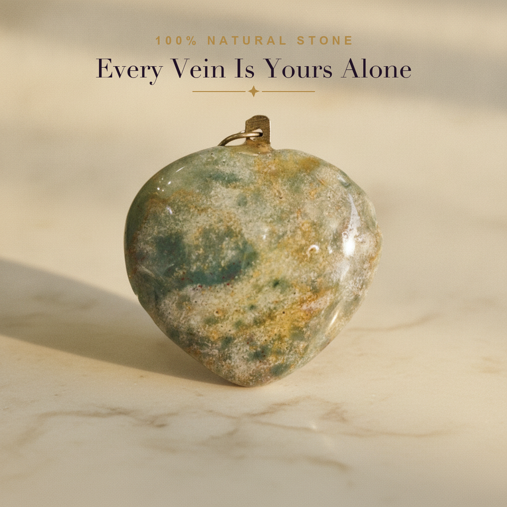 Unakite Heart Pendant — natural stone macro