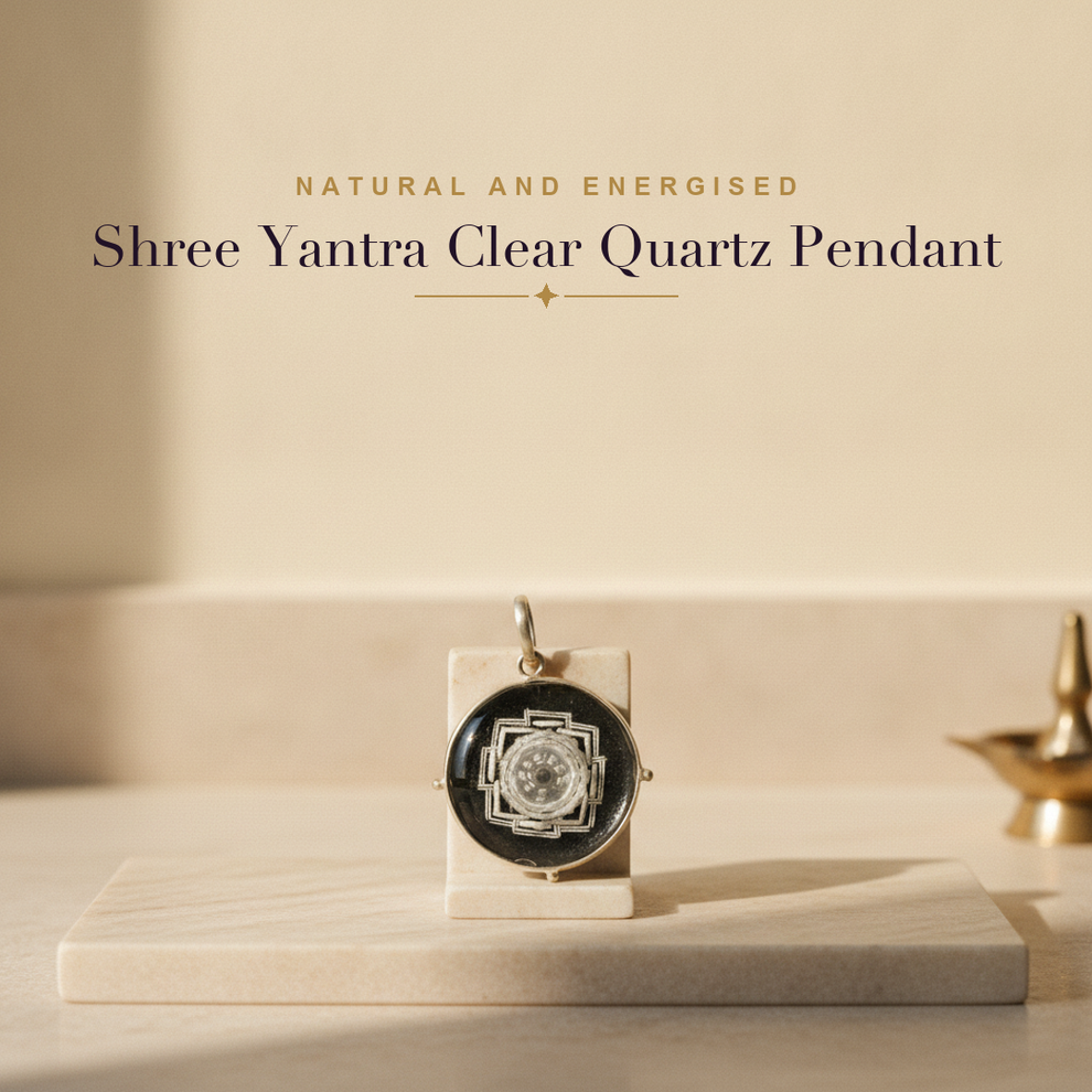 Shree Yantra Clear Quartz Pendant — lifestyle hero