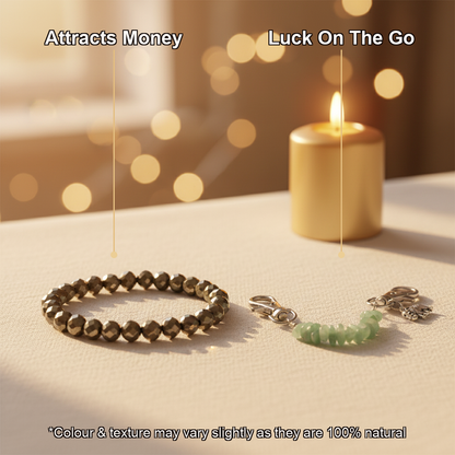 Lucky Carry Combo (Pyrite Bracelet + Green Aventurine Keychain)