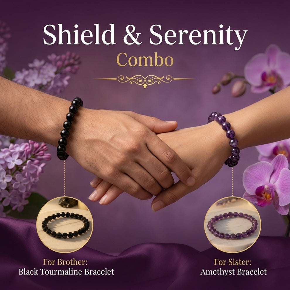Black Tourmaline & Amethyst Rakhi Combo