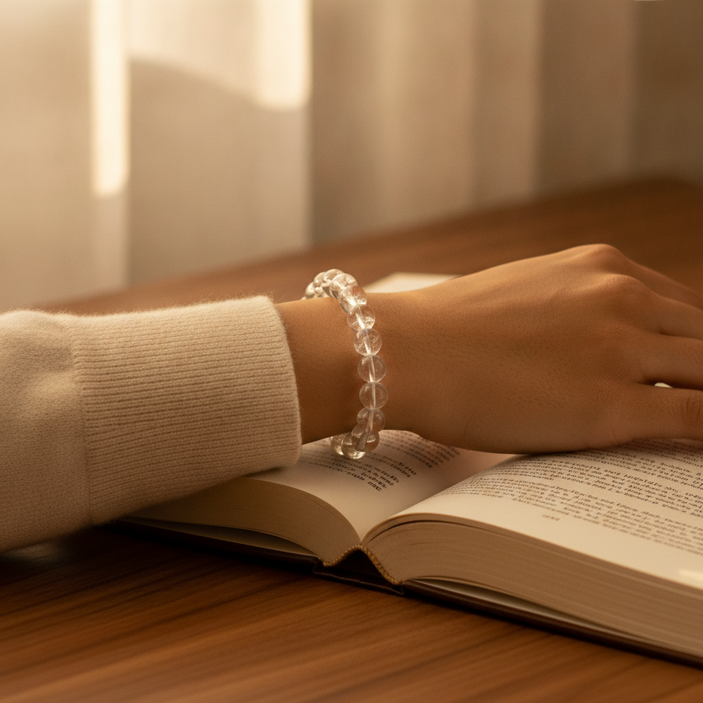 Clear Quartz worn
