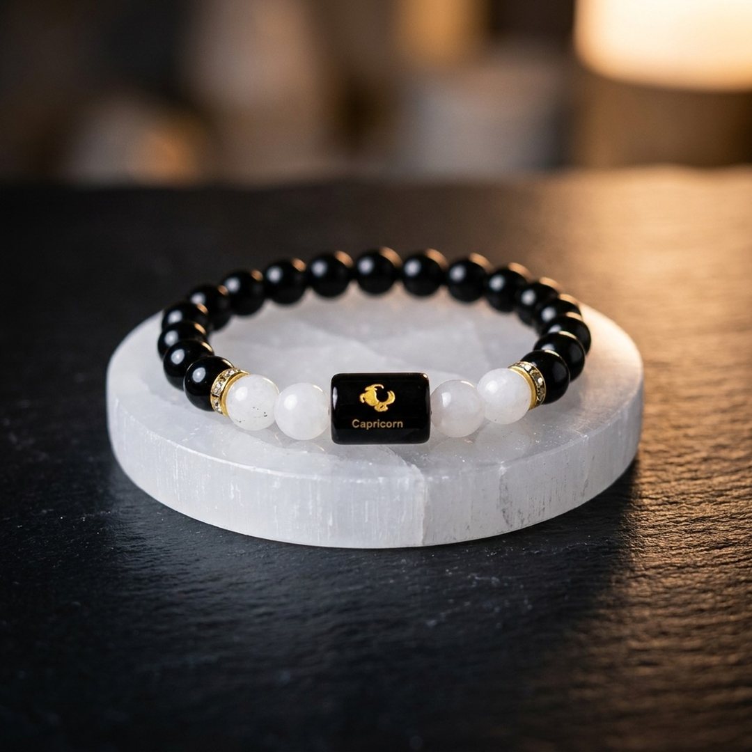 Capricorn Zodiac Bracelet on selenite plate