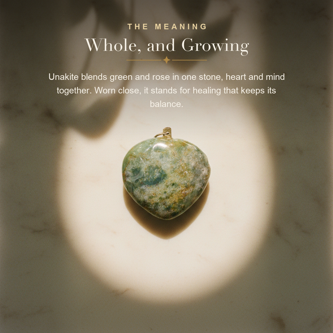 Unakite Heart Pendant — the meaning