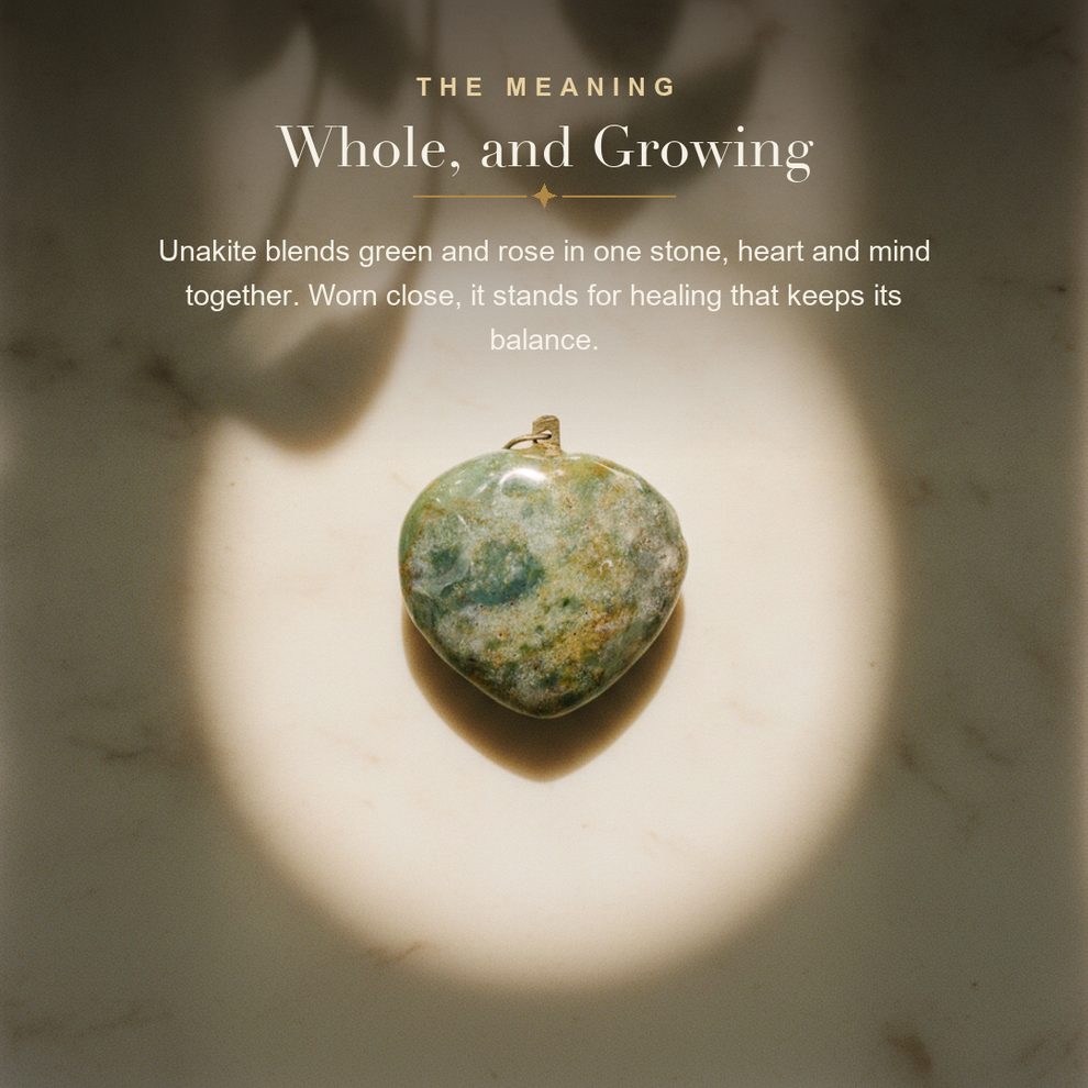 Unakite Heart Pendant — the meaning