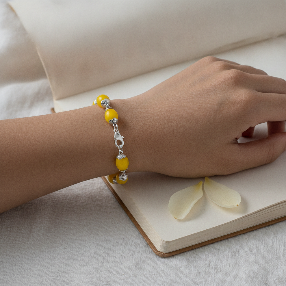 Silver Amber Bracelet worn