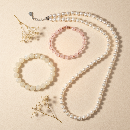 Naari Shakti Combo (Moonstone + Rose Quartz Bracelet + Pearl Mala)