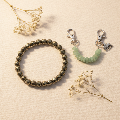 Lucky Carry Combo (Pyrite Bracelet + Green Aventurine Keychain)