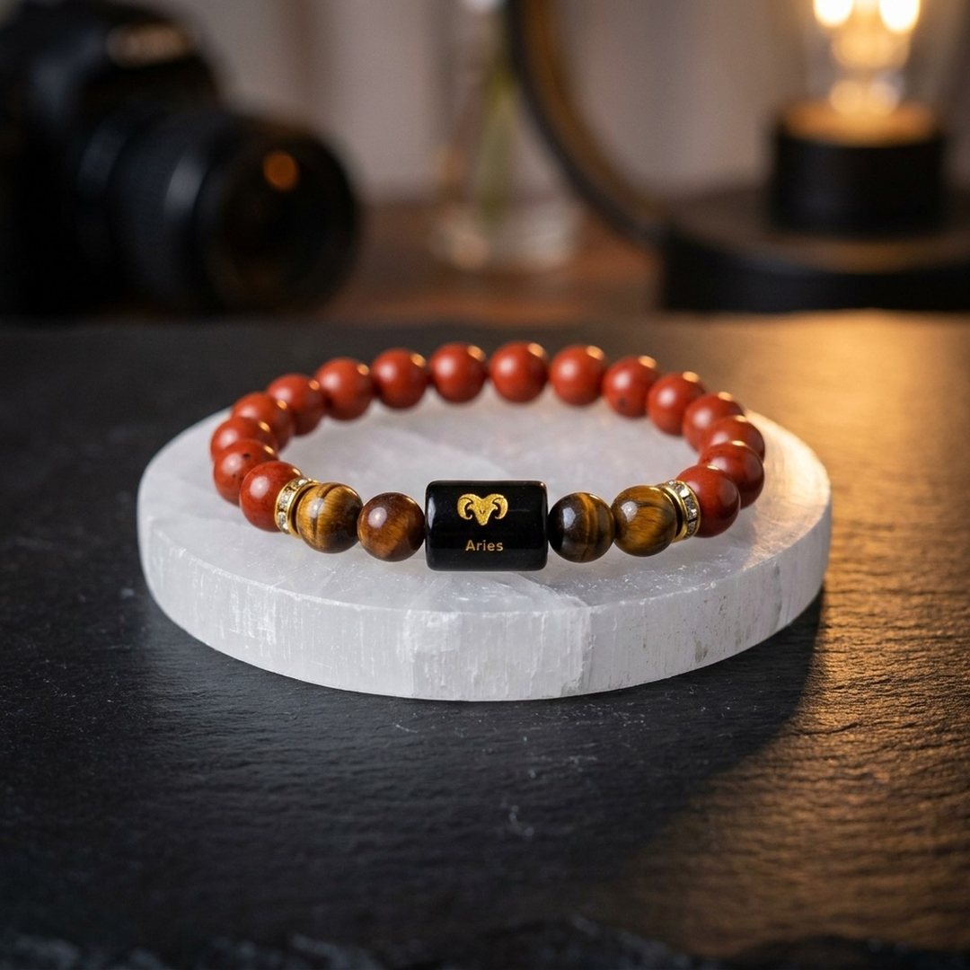 Aries Zodiac Bracelet on selenite plate