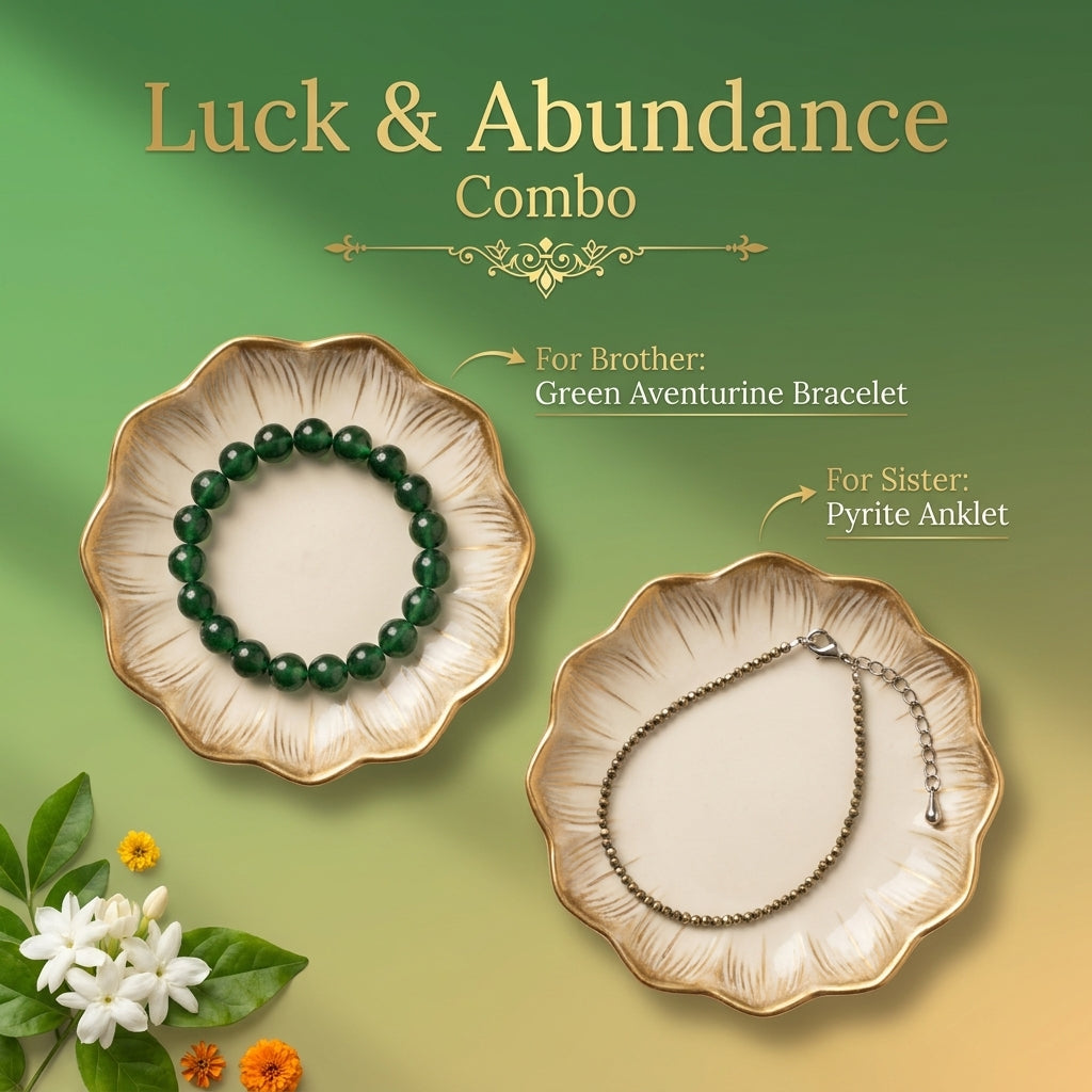 Green Aventurine & Pyrite Anklet Rakhi Combo