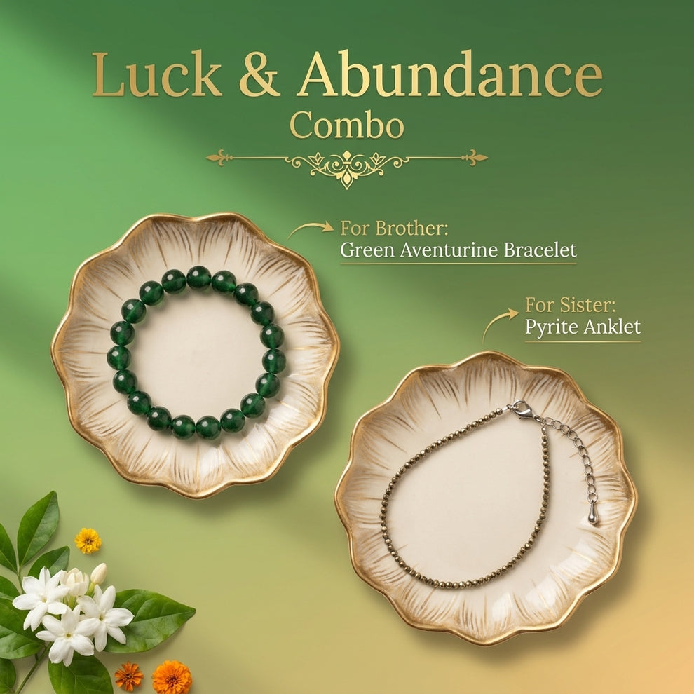 Green Aventurine & Pyrite Anklet Rakhi Combo