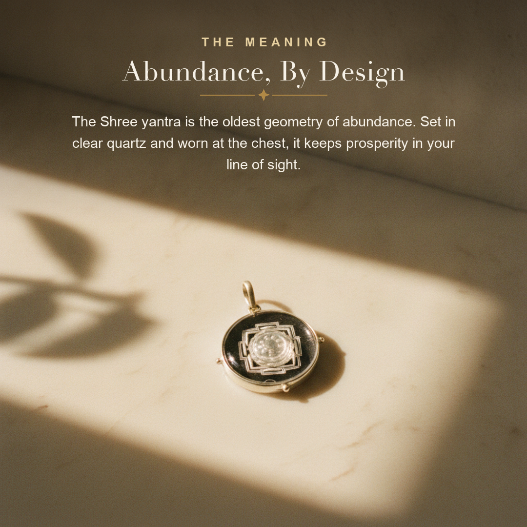 Shree Yantra Clear Quartz Pendant — the meaning