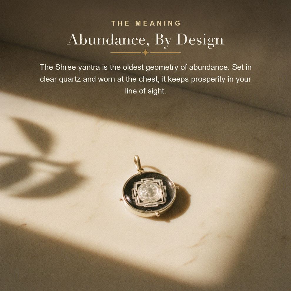 Shree Yantra Clear Quartz Pendant — the meaning