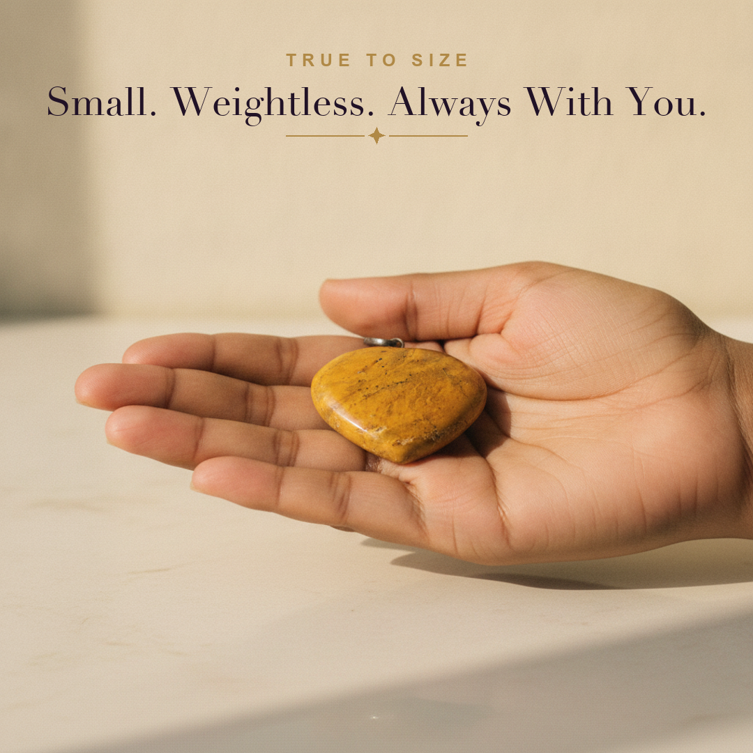 Yellow Jasper Heart Pendant — size in hand