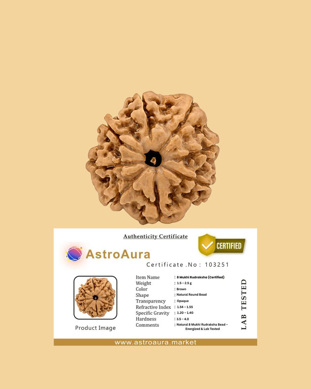 Original 8 Mukhi Rudraksha (Nepal Origin, Ganesha-Blessed)