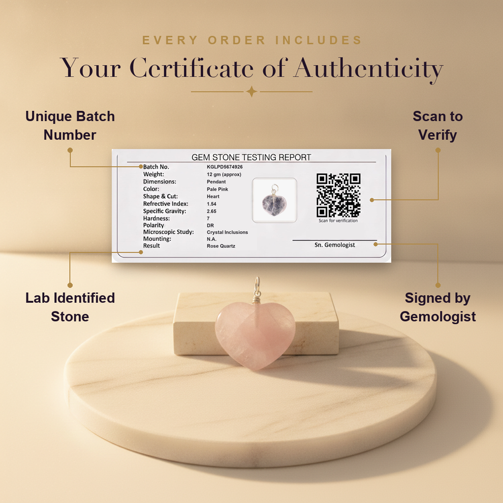Certificate — Rose Quartz Heart Pendant