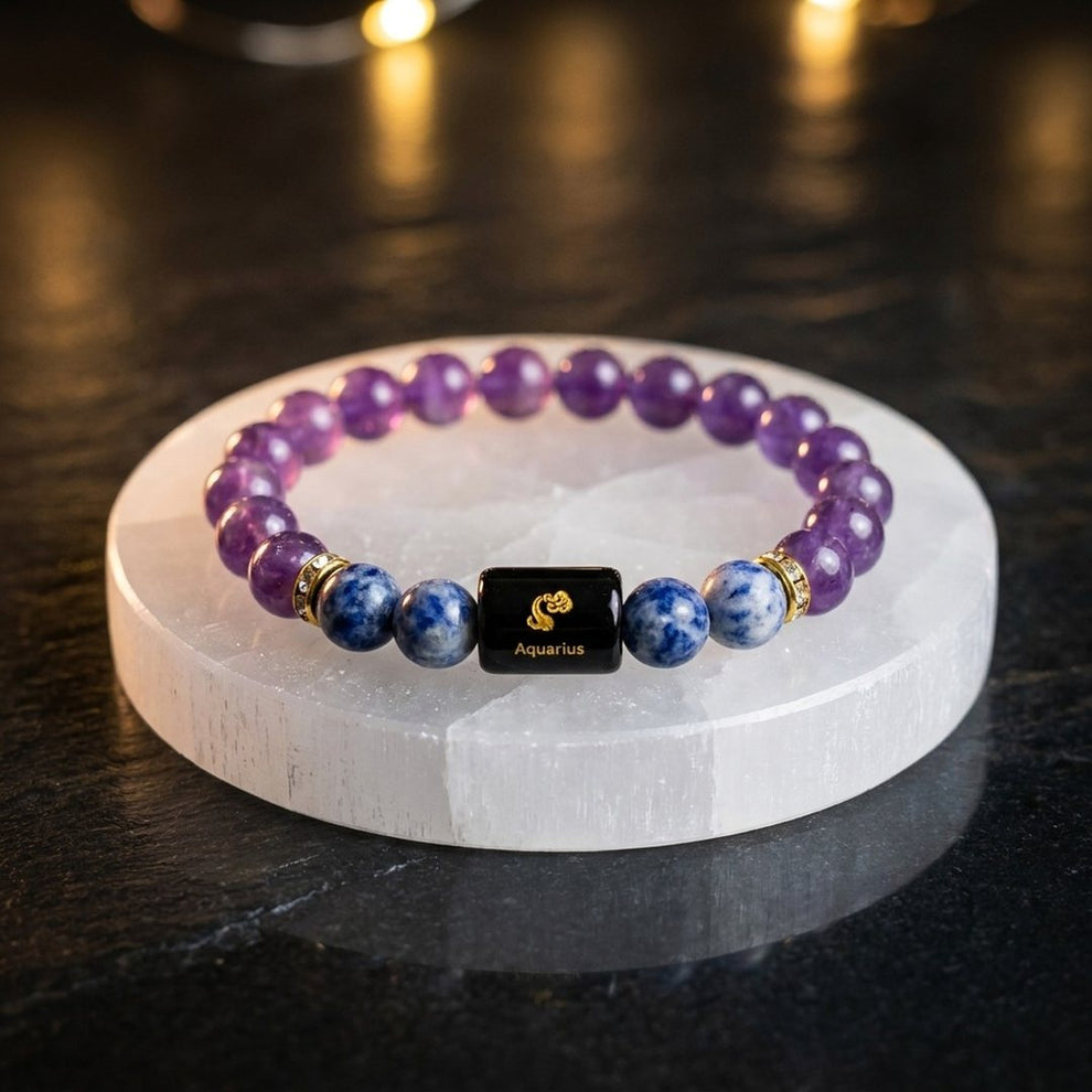 Aquarius Zodiac Bracelet on selenite plate