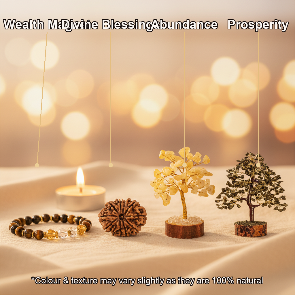 Maha Dhan Yog Combo (Dhan Yog Bracelet + 11 Mukhi Rudraksha + Citrine & Pyrite Trees)