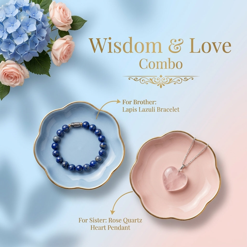 Lapis Lazuli & Rose Quartz Heart Rakhi Combo