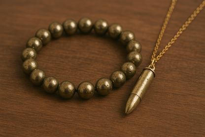 Pyrite Couple Combo (Pyrite Bracelet + Pyrite bullet Pendant)