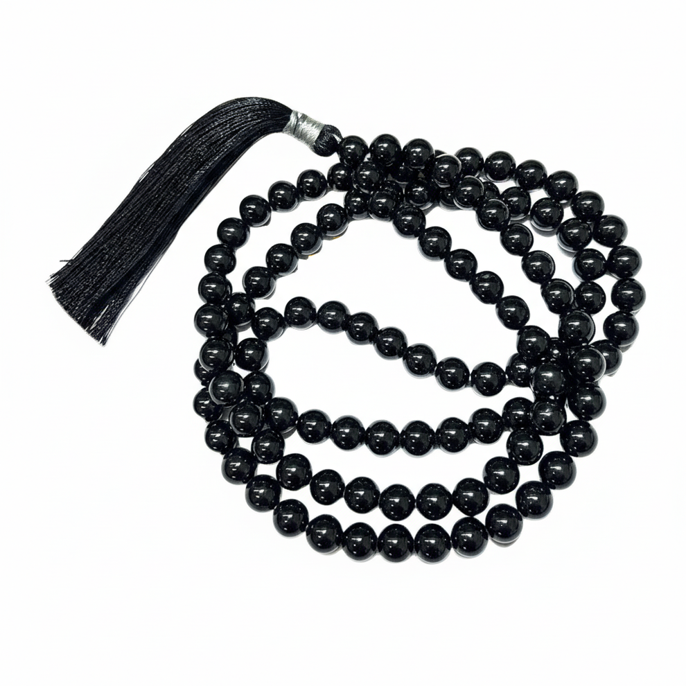 Aura Black Tourmaline Jap Mala (108 Beads, Energised)