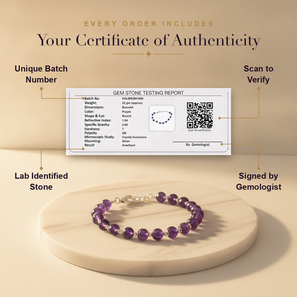 Certificate — Silver Amethyst Bracelet