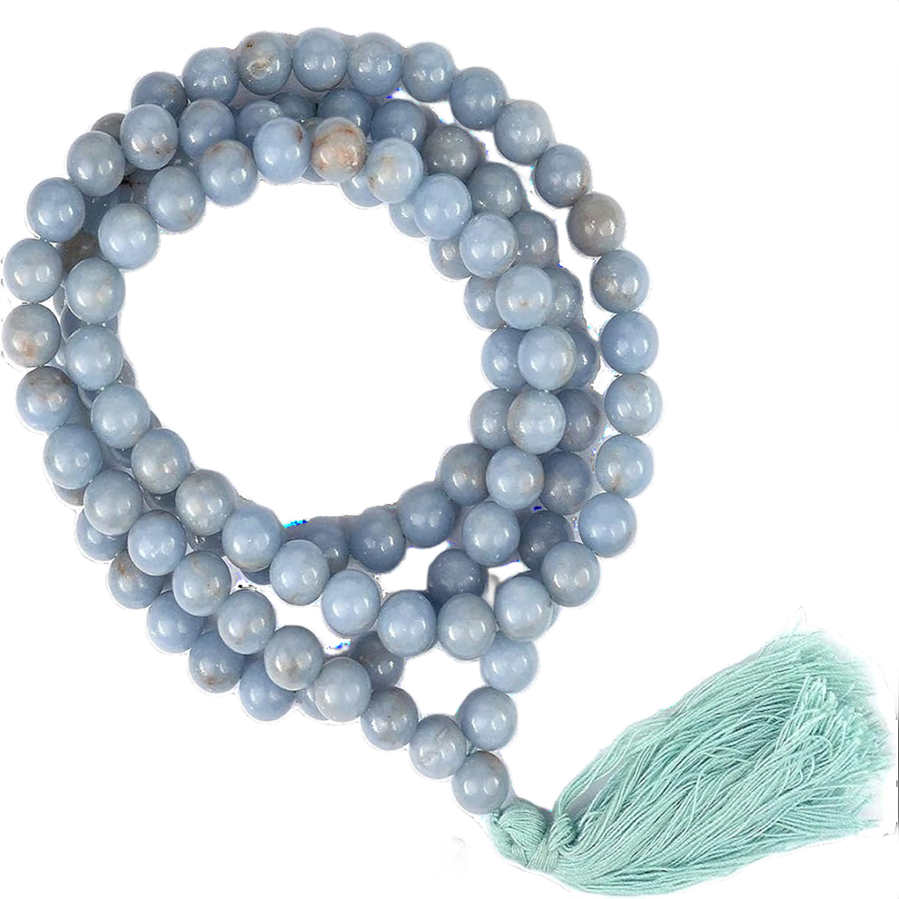 Aura Angelite Jap Mala (108 Beads, Energised)