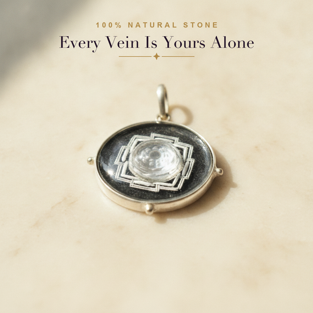 Shree Yantra Clear Quartz Pendant — natural stone macro