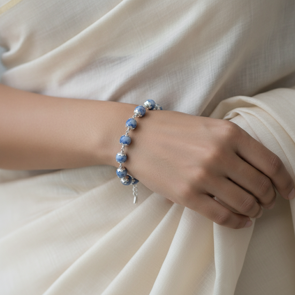Silver Lapis worn