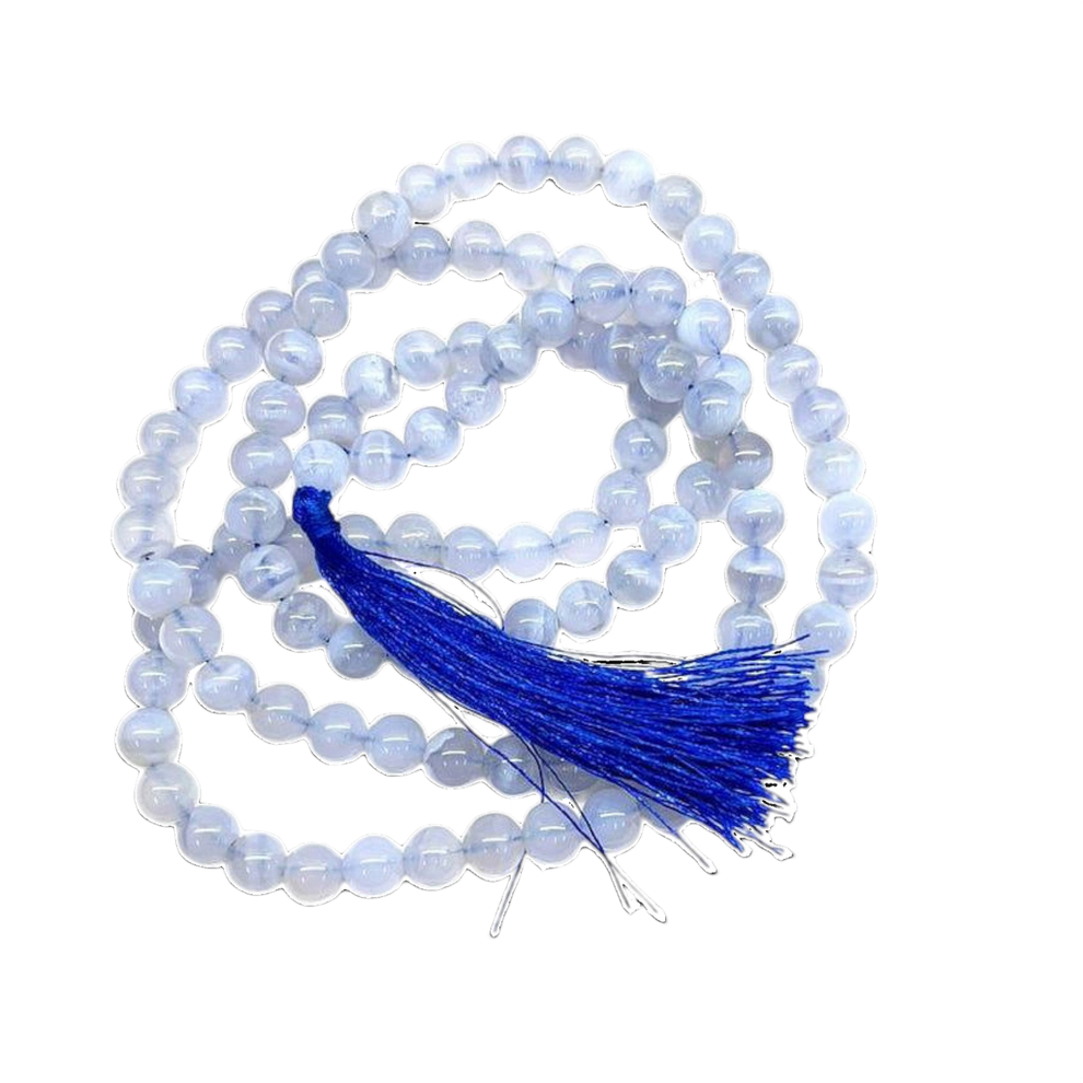 Aura Blue Lace Agate Jap Mala (108 Beads, Energised)